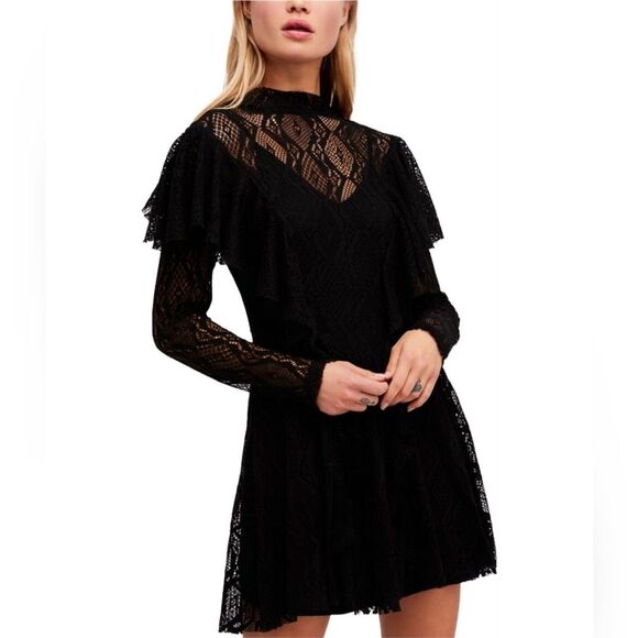 Free People Rock Candy Lace Long Sleeve Mini Dress Small NWT - Picture 1 of 6
